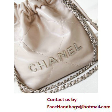 Chanel Shiny Calfskin  &  Silver-Tone Metal CHANEL 22 Mini Handbag AS3980 Beige